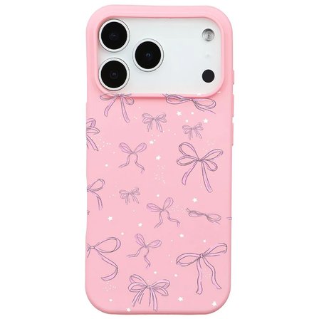 iPhone 17 Pro Max Pembe Ribbon Stars Kamera Korumalı Premium Renkli Silikon Kılıf