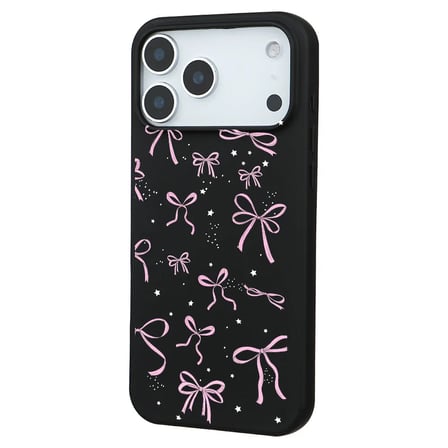 iPhone 17 Pro Max Siyah Ribbon Stars Kamera Korumalı Premium Renkli Silikon Kılıf