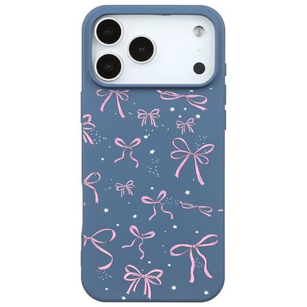 iPhone 17 Pro Max Mavi Ribbon Stars Kamera Korumalı Premium Renkli Silikon Kılıf