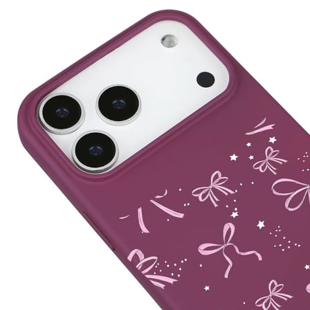 iPhone 17 Pro Max Bordo Ribbon StarsKamera Korumalı Premium Renkli Silikon Kılıf