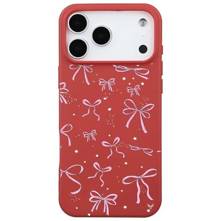 iPhone 17 Pro Max Kırmızı Ribbon Stars Kamera Korumalı Premium Renkli Silikon Kılıf