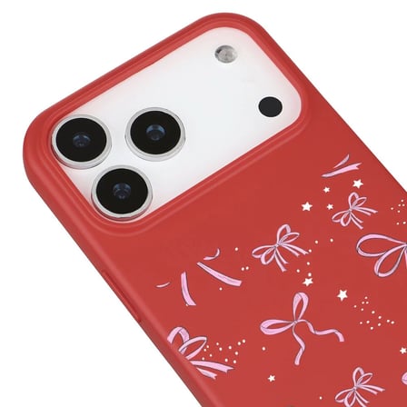 iPhone 17 Pro Max Kırmızı Ribbon Stars Kamera Korumalı Premium Renkli Silikon Kılıf