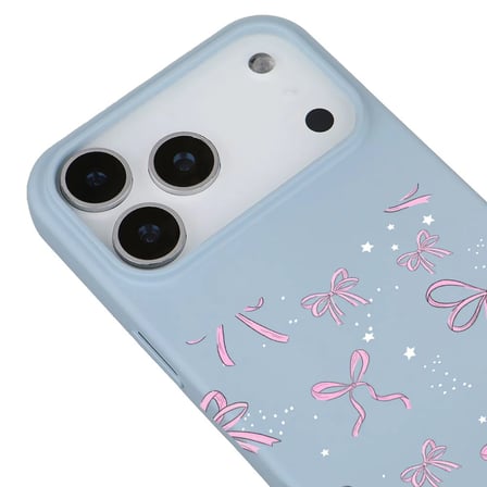 iPhone 17 Pro Max Bebe Mavisi Ribbon Stars Kamera Korumalı Premium Renkli Silikon Kılıf