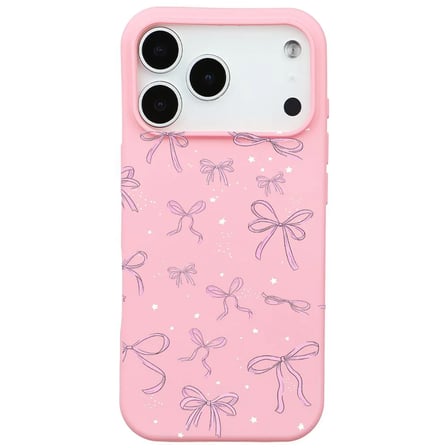 iPhone 17 Pro Pembe Ribbon Stars Kamera Korumalı Premium Renkli Silikon Kılıf