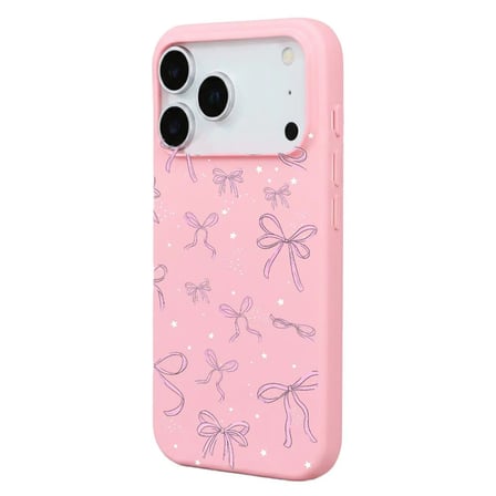 iPhone 17 Pro Pembe Ribbon Stars Kamera Korumalı Premium Renkli Silikon Kılıf