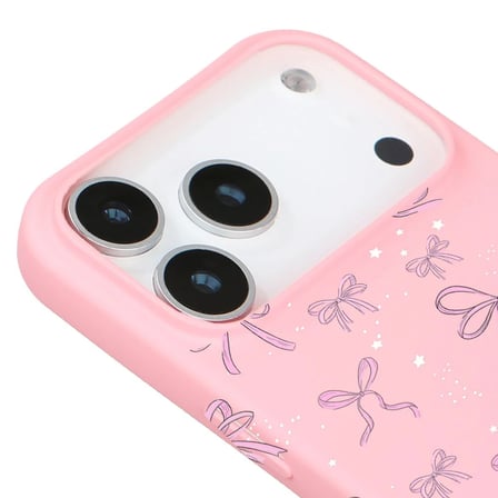 iPhone 17 Pro Pembe Ribbon Stars Kamera Korumalı Premium Renkli Silikon Kılıf