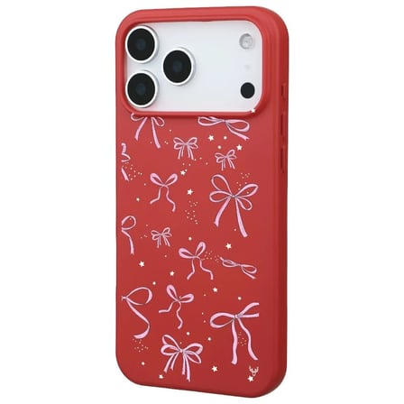 iPhone 17 Pro Kırmızı Ribbon Stars Kamera Korumalı Premium Renkli Silikon Kılıf