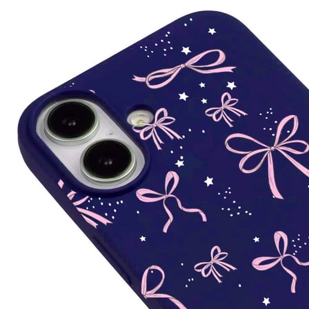 iPhone 17 Lacivert Ribbon Stars Kamera Korumalı Premium Renkli Silikon Kılıf