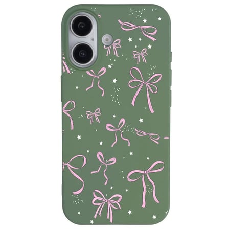 iPhone 16 Plus Yeşil Ribbon Stars Kamera Korumalı Premium Renkli Silikon Kılıf
