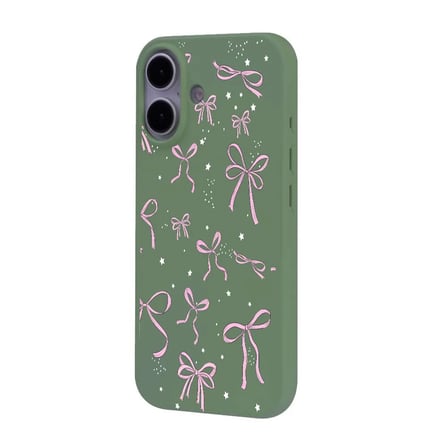 iPhone 16 Plus Yeşil Ribbon Stars Kamera Korumalı Premium Renkli Silikon Kılıf