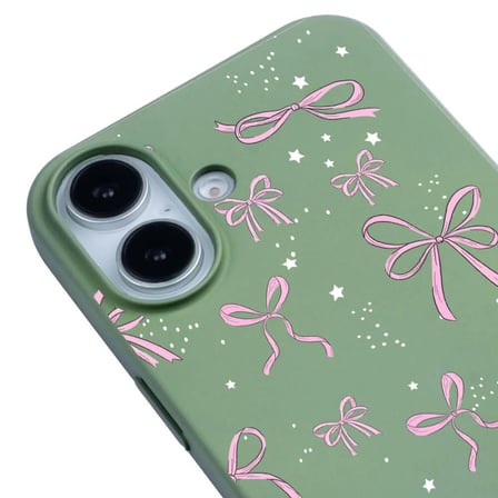 iPhone 16 Plus Yeşil Ribbon Stars Kamera Korumalı Premium Renkli Silikon Kılıf
