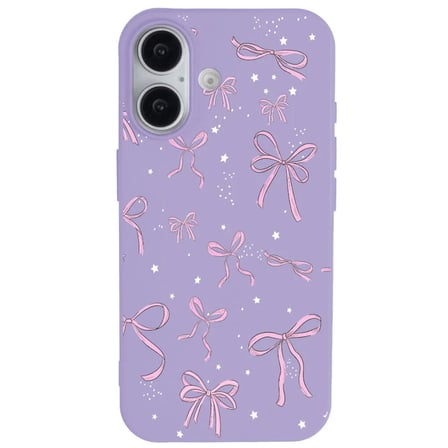 iPhone 16 Plus Lila Ribbon Stars Kamera Korumalı Premium Renkli Silikon Kılıf