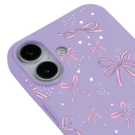 iPhone 16 Plus Lila Ribbon Stars Kamera Korumalı Premium Renkli Silikon Kılıf