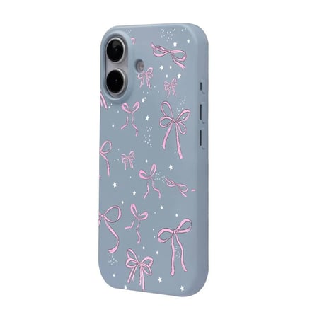 iPhone 16 Plus Mavi Ribbon Stars Kamera Korumalı Premium Renkli Silikon Kılıf