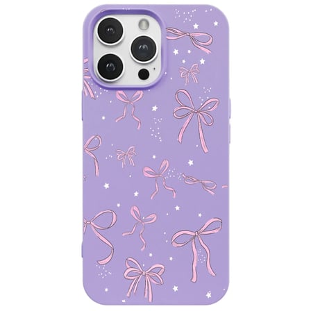 iPhone 16 Pro Lila Ribbon Stars Kamera Korumalı Premium Renkli Silikon Kılıf