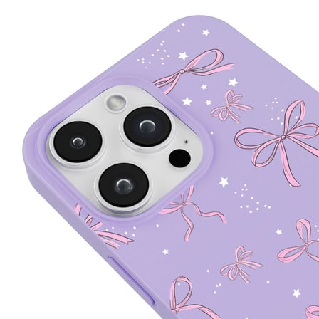 iPhone 16 Pro Lila Ribbon Stars Kamera Korumalı Premium Renkli Silikon Kılıf