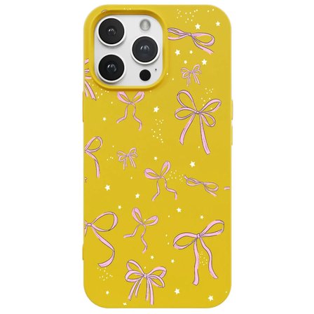 iPhone 15 Pro Sarı Ribbon Stars Kamera Korumalı Premium Renkli Silikon Kılıf