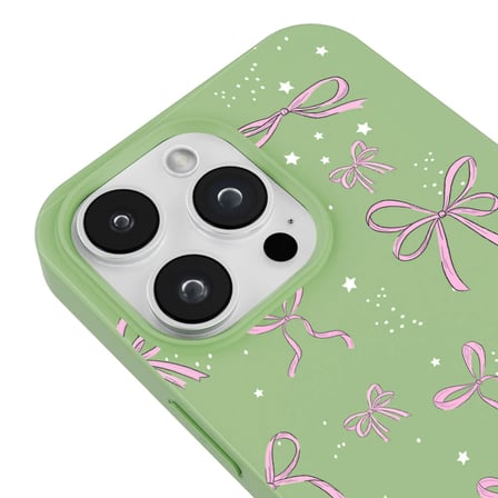 iPhone 14 Pro Max Yeşil Ribbon Stars Kamera Korumalı Premium Renkli Silikon Kılıf