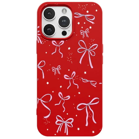 iPhone 14 Pro Max Kırmızı Ribbon Stars Kamera Korumalı Premium Renkli Silikon Kılıf