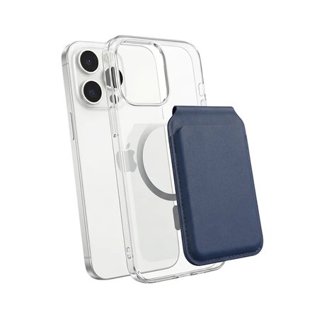 Magsafe Uyumlu Mıknatıslı Deri Cüzdan Kartlık Stand Özellikli Katlanabilir Telefon Cüzdanı Lacivert