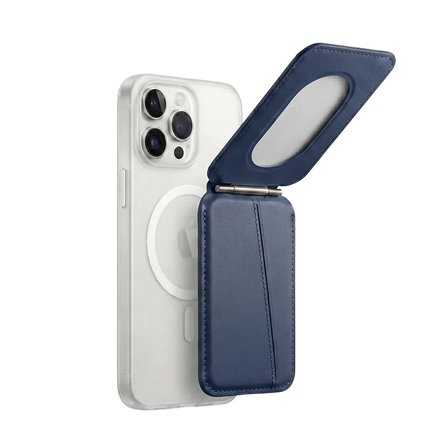 Magsafe Uyumlu Mıknatıslı Deri Cüzdan Kartlık Stand Özellikli Katlanabilir Telefon Cüzdanı Lacivert