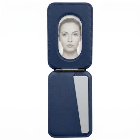 Magsafe Uyumlu Mıknatıslı Deri Cüzdan Kartlık Stand Özellikli Katlanabilir Telefon Cüzdanı Lacivert