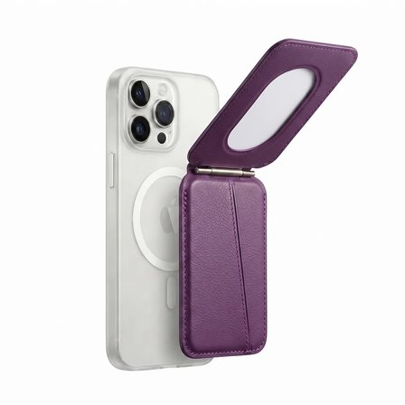 Magsafe Uyumlu Mıknatıslı Deri Cüzdan Kartlık Stand Özellikli Katlanabilir Telefon Cüzdanı Mor
