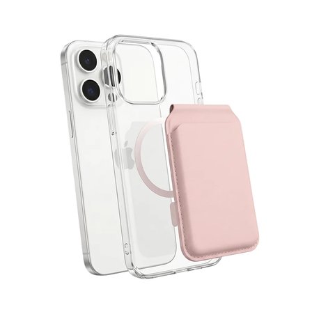 Magsafe Uyumlu Mıknatıslı Deri Cüzdan Kartlık Stand Özellikli Katlanabilir Telefon Cüzdanı Pembe