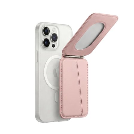 Magsafe Uyumlu Mıknatıslı Deri Cüzdan Kartlık Stand Özellikli Katlanabilir Telefon Cüzdanı Pembe
