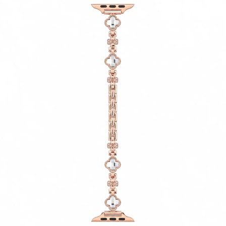 Watch Saat 42mm Rose Gold Taşlı Yonca Tasarımlı Şık Taşlı Kordon
