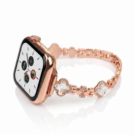 Watch Saat 45mm Rose Gold Taşlı Yonca Tasarımlı Şık Taşlı Kordon