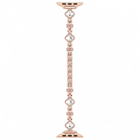 Watch Saat 49mm Rose Gold Taşlı Yonca Tasarımlı Şık Taşlı Kordon