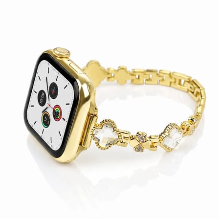 Watch Saat 42mm Gold Taşlı Yonca Tasarımlı Şık Taşlı Kordon