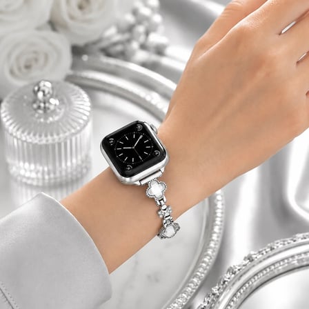 Watch Saat 42mm Silver Taşlı Yonca Tasarımlı Şık Taşlı Kordon