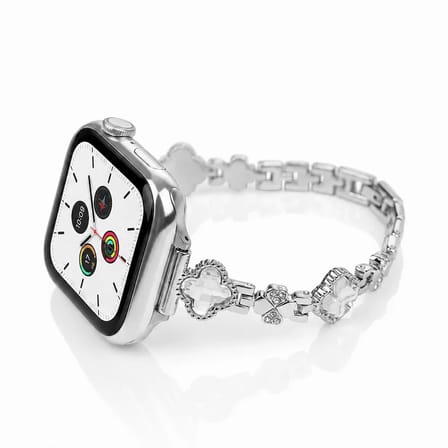 Watch Saat 45mm Silver Taşlı Yonca Tasarımlı Şık Taşlı Kordon