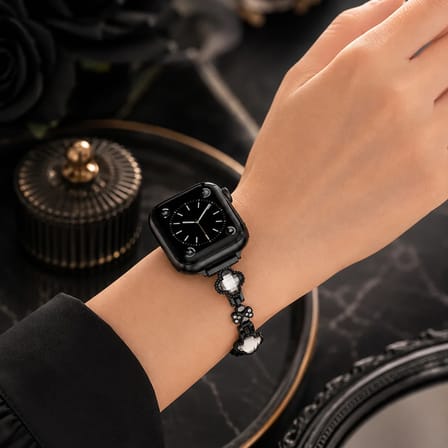 Watch Saat 44mm Siyah Taşlı Yonca Tasarımlı Şık Taşlı Kordon