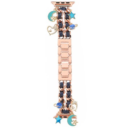 Watch Saat 42mm Rose Gold Galaksi Charm Tasarımlı Şık Gold Taşlı Kordon