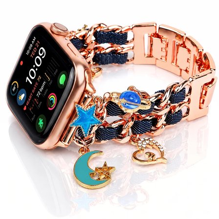 Watch Saat 42mm Rose Gold Galaksi Charm Tasarımlı Şık Gold Taşlı Kordon