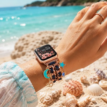 Watch Saat 42mm Rose Gold Galaksi Charm Tasarımlı Şık Gold Taşlı Kordon