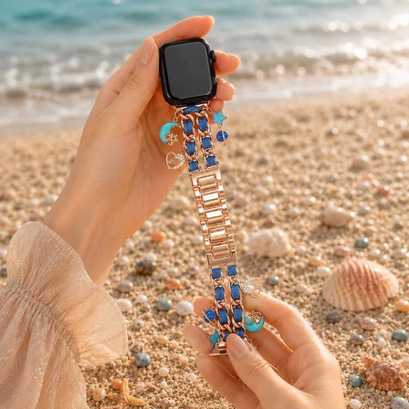 Watch Saat 42mm Rose Gold Galaksi Charm Tasarımlı Şık Gold Taşlı Kordon