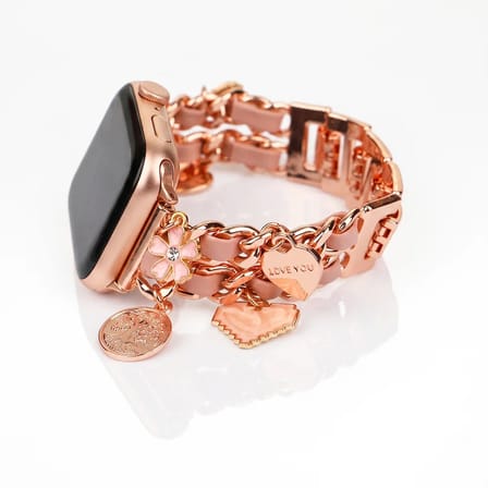 Watch Saat 45mm Rose Gold Kalp ve Çiçek Tasarımlı Şık Kordon