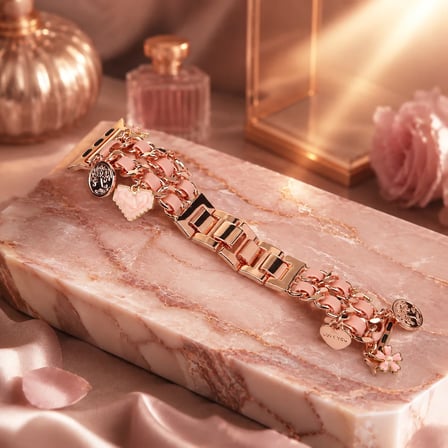 Watch Saat 45mm Rose Gold Kalp ve Çiçek Tasarımlı Şık Kordon
