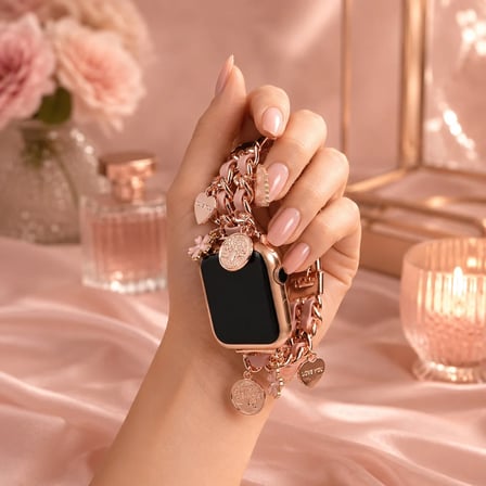 Watch Saat 45mm Rose Gold Kalp ve Çiçek Tasarımlı Şık Kordon