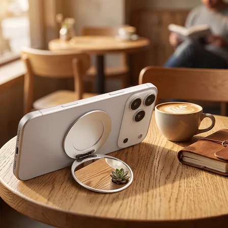 MagSafe Uyumlu Katlanabilir Aynalı Telefon Standı Gümüş