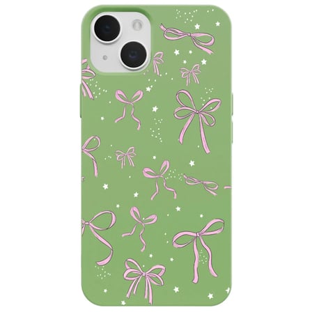 iPhone 14 Yeşil Ribbon Stars Kamera Korumalı Premium Renkli Silikon Kılıf
