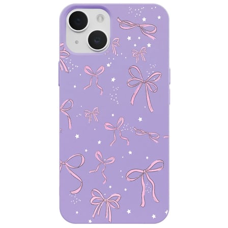 iPhone 14 Lila Ribbon Stars Kamera Korumalı Premium Renkli Silikon Kılıf
