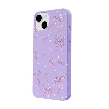 iPhone 14 Lila Ribbon Stars Kamera Korumalı Premium Renkli Silikon Kılıf