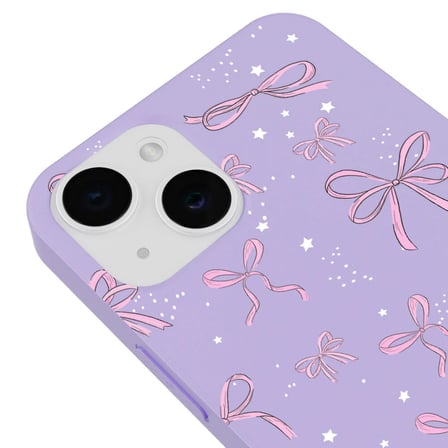 iPhone 14 Lila Ribbon Stars Kamera Korumalı Premium Renkli Silikon Kılıf