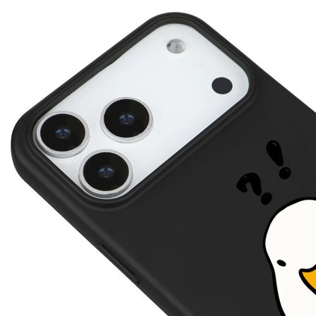 iPhone 17 Pro Max Siyah What Duck Ördek Tasarımlı Kamera Korumalı Renkli Silikon Kılıf
