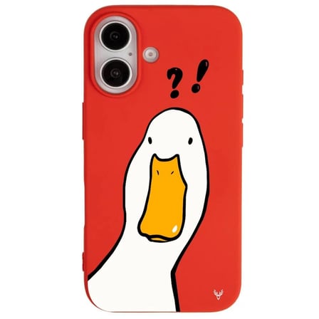 iPhone 16 Plus Kırmızı What Duck Ördek Tasarımlı Kamera Korumalı Renkli Silikon Kılıf